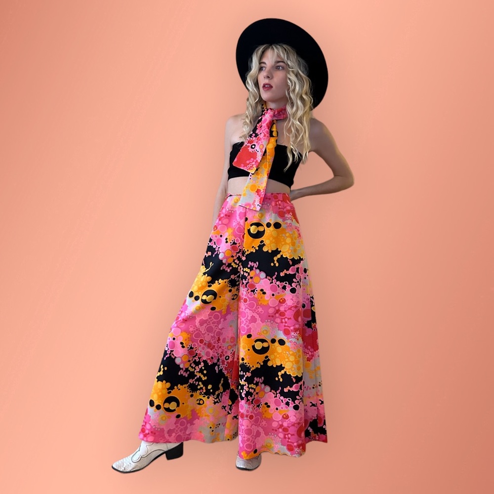 Vintage 1960s Psychedelic Palazzo Pant & Scarf Set